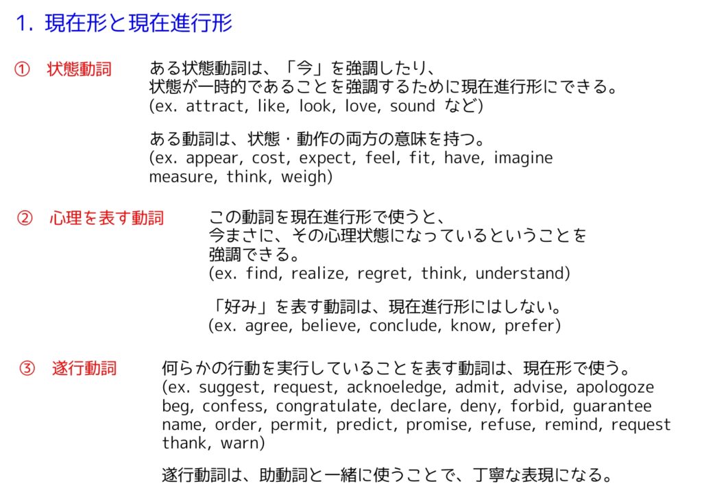 動詞の種類の一覧